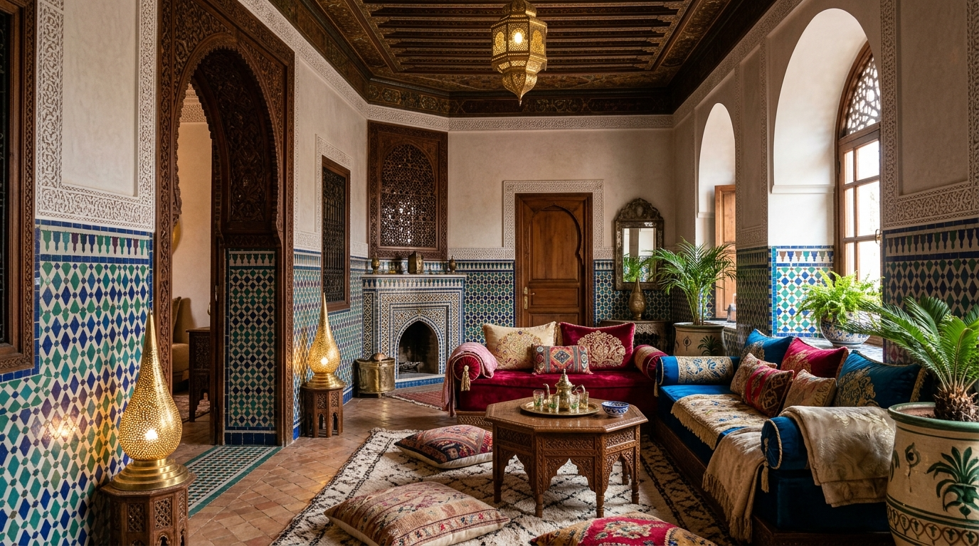 Add patterned rugs to anchor the room